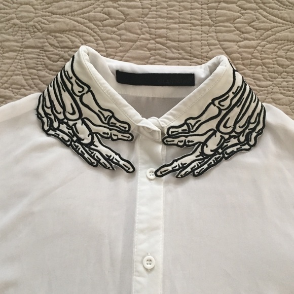 Tops - Skeleton Embroidery Chiffon Goth Blouse